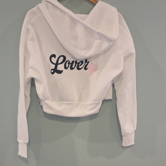 Rue21 Zip-Up Cropped Hoodie White With Heart And Lover Applique Size Medium - Picture 5 of 8